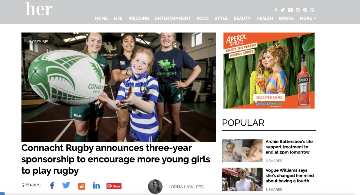 Connacht Rugby announces three-year sponsorship to encourage more young girls to play rugby