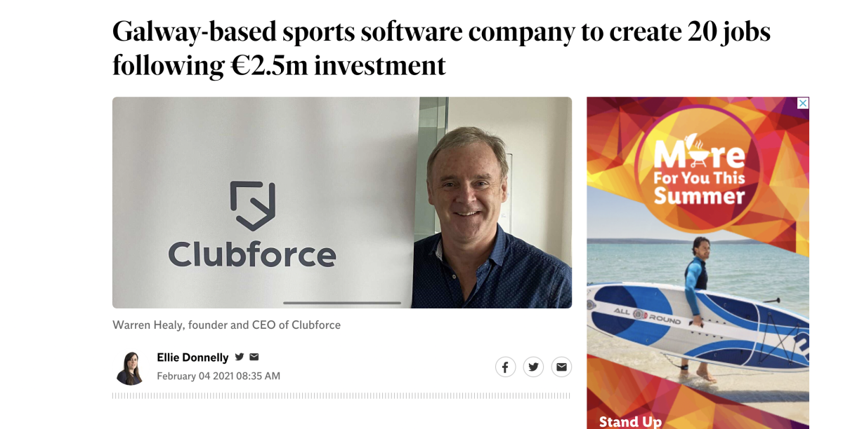 Galway-based sports software company to create 20 jobs following €2.5m investment