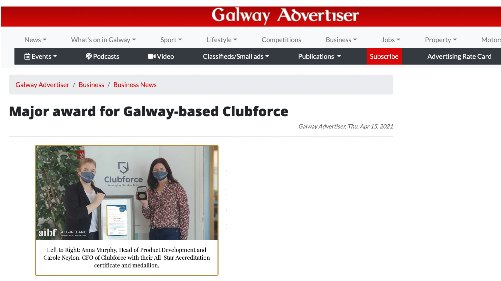Major award for Galway-based Clubforce