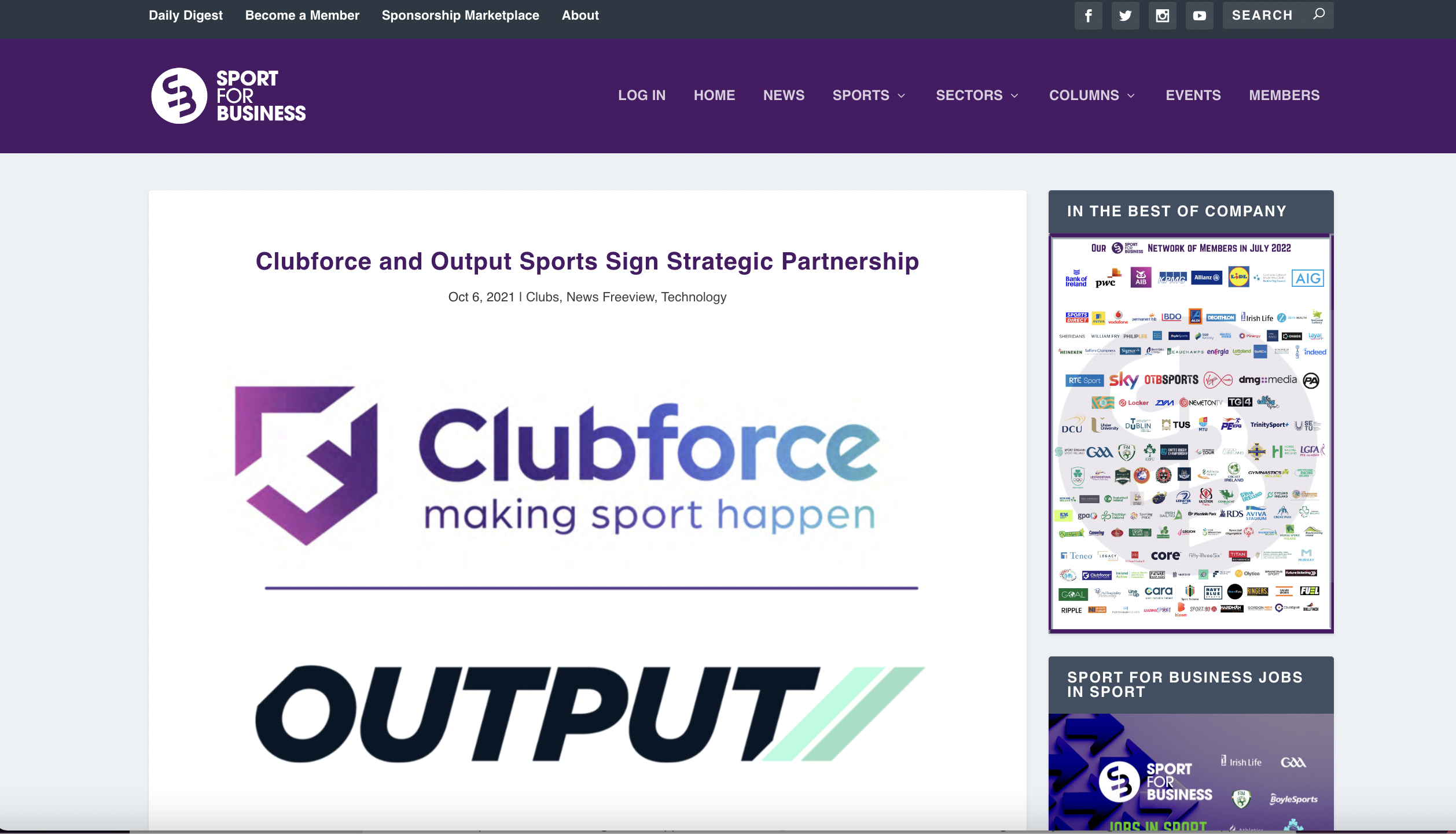Clubforce and Output Sports Sign Strategic Partnership
