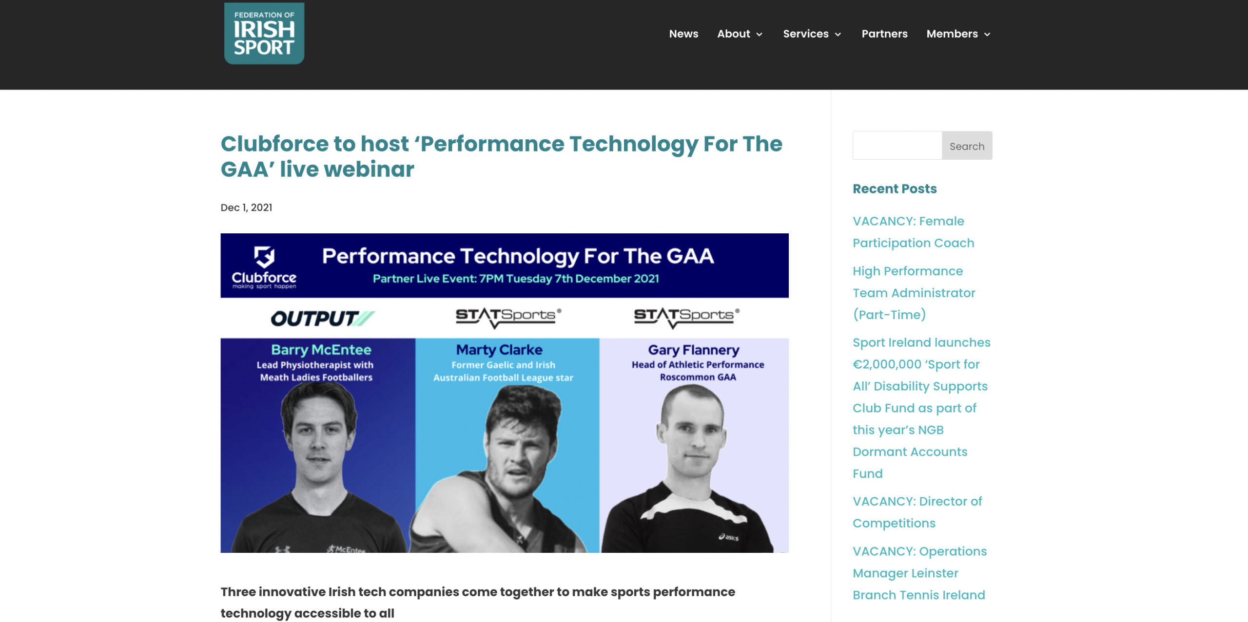 Clubforce to host ‘Performance Technology For The GAA’ live webinar