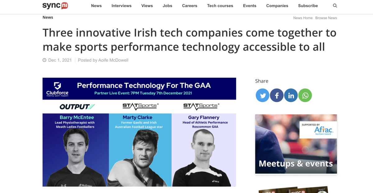 Three innovative Irish tech companies come together to make sports performance technology accessible to all