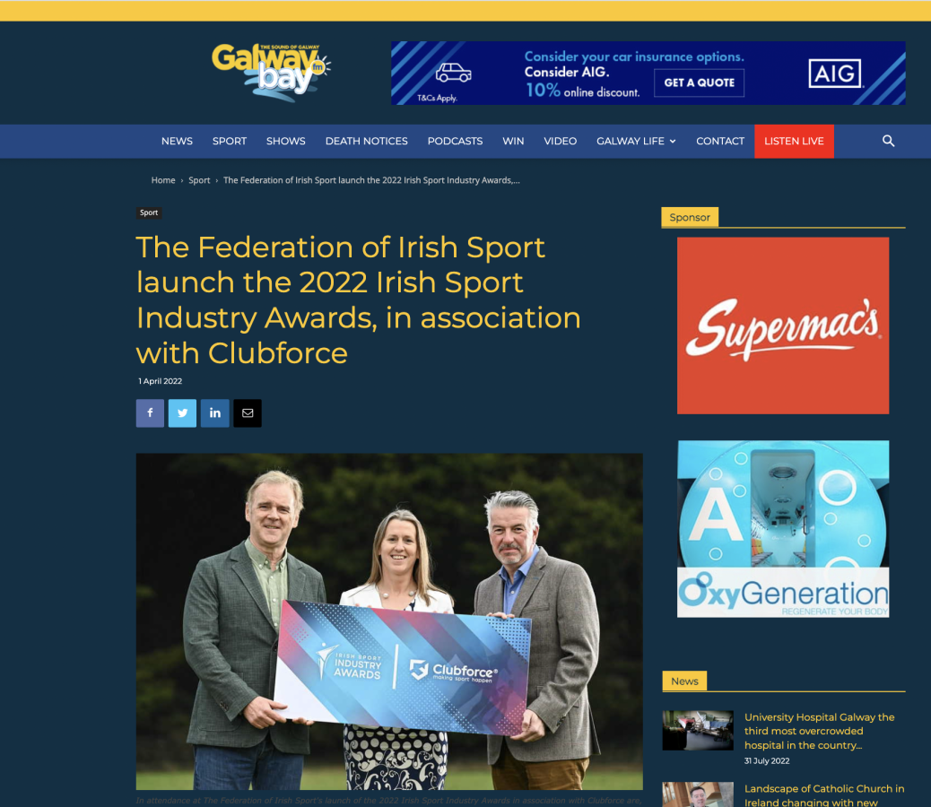 The Federation of Irish Sport launch the 2022 Irish Sport Industry Awards, in association with Clubforce