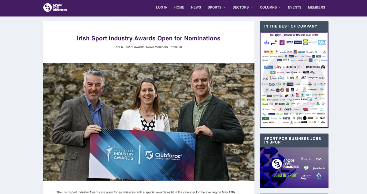 Irish Sport Industry Awards Open for Nominations