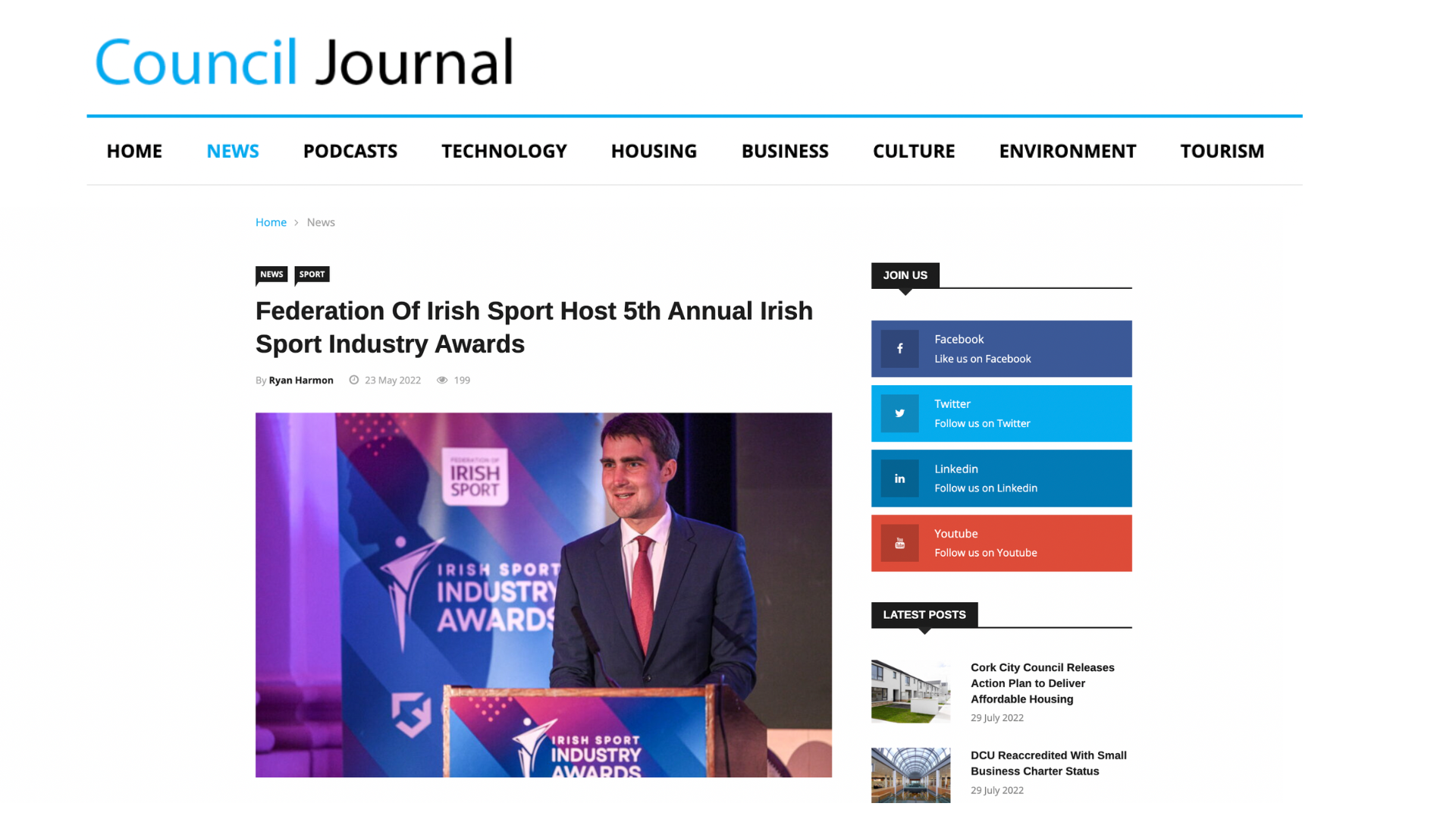 Federation Of Irish Sport Hosts 5th Annual Irish Sport Industry Awards