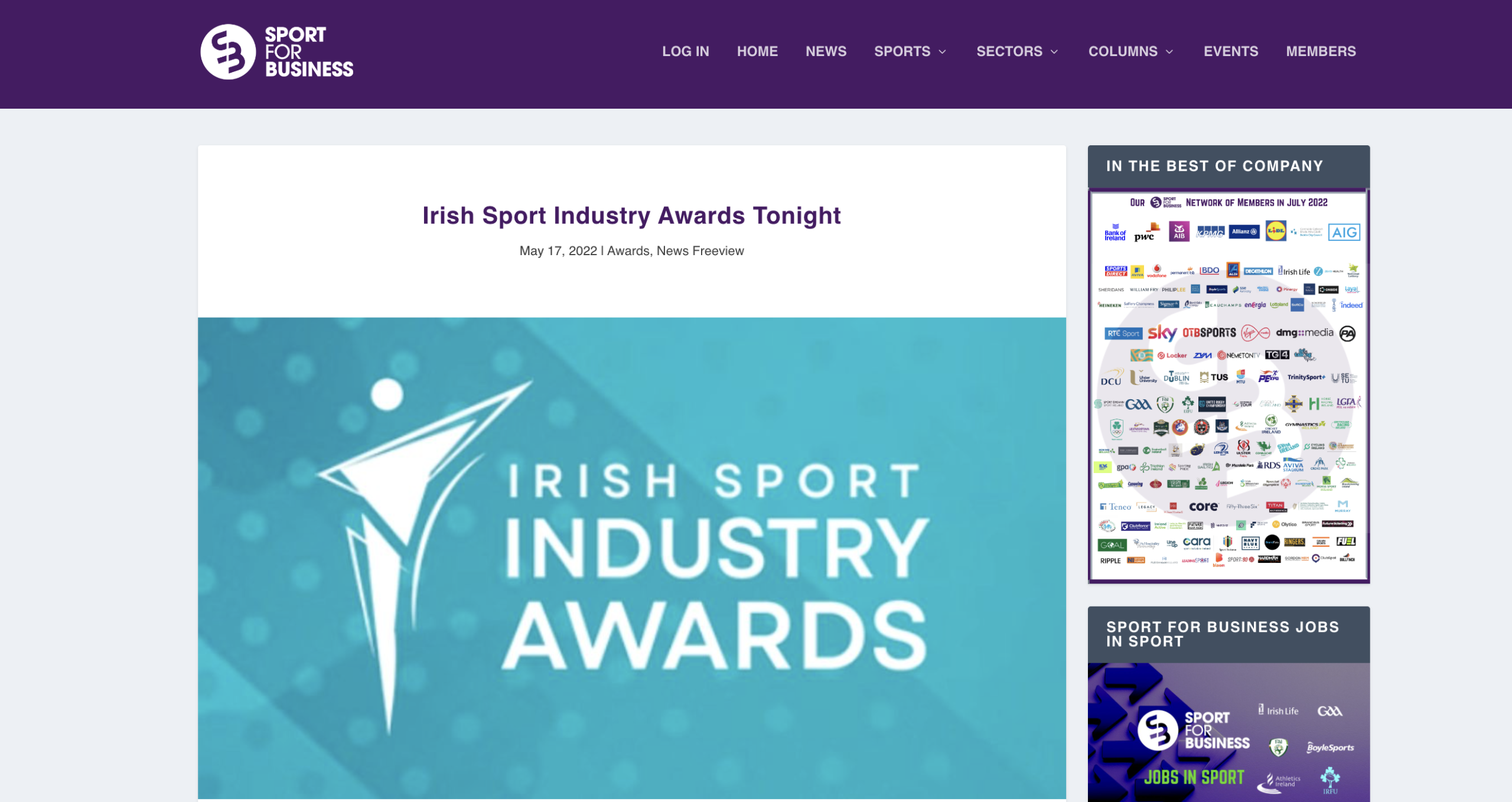 Irish Sport Industry Awards Tonight