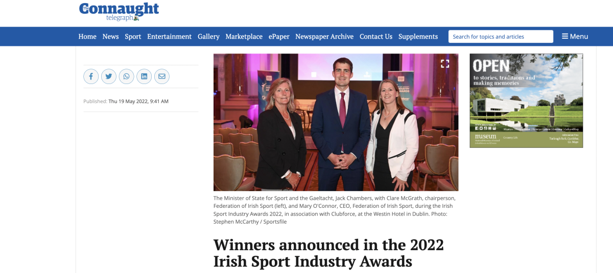 Winners announced in the 2022 Irish Sport Industry Awards