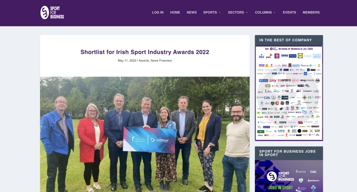 Shortlist for Irish Sport Industry Awards 2022