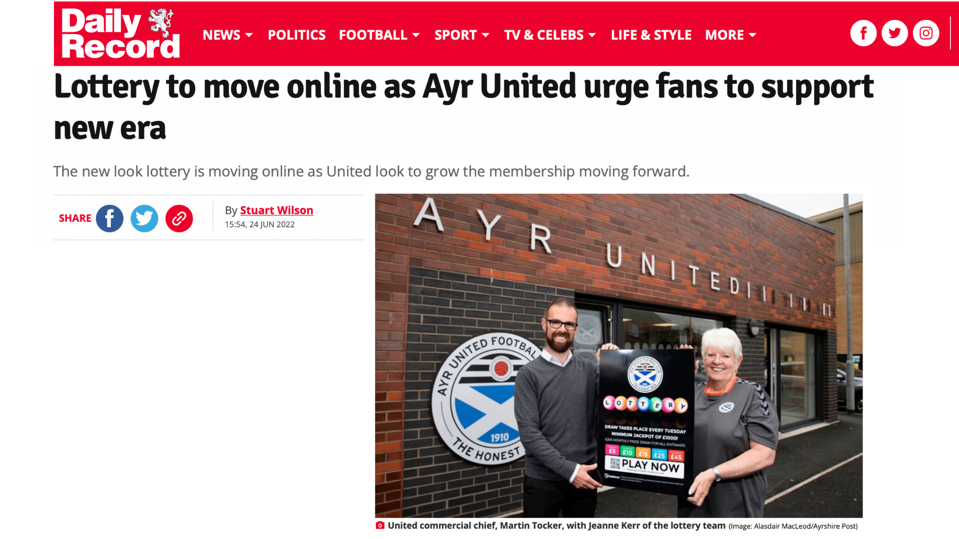 Lottery to move online as Ayr United urge fans to support new era