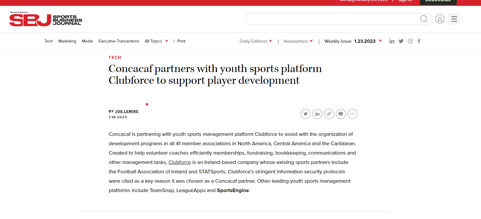 Concacaf partners with youth sports platform Clubforce to support player development