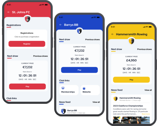 Clubforce connect mobile appshowing different club profiles