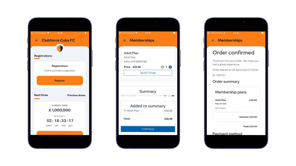 Clubforce Connect mobile app Membership registration in-app